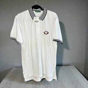 Giordano Men's Polo Shirt White Striped Collar New Size XL Cotton Crest Logo
